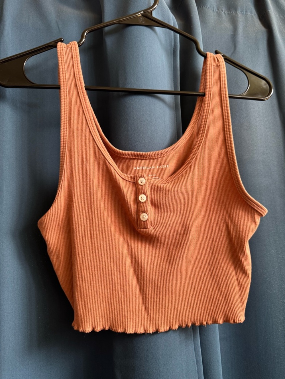 American Eagle Outfitters Ribbed Henley Crop Tank - Rust